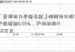 「景顺动力平衡基金」湘潭电化股东户数增加8.59%，户均持股14.68万元