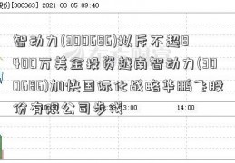 智动力(300686)拟斥不超8400万美金投资越南智动力(300686)加快国际化战略华鹏飞股份有限公司步伐